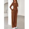 imagePRETTYGARDEN Womens 2025 Fall Trendy 2 Piece Outfits Lounge Sets Long Sleeve Top Henley Shirts Wide Leg Pants Travel ClothesBrown
