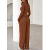 imagePRETTYGARDEN Womens 2025 Fall Trendy 2 Piece Outfits Lounge Sets Long Sleeve Top Henley Shirts Wide Leg Pants Travel ClothesBrown