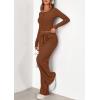 imagePRETTYGARDEN Womens 2025 Fall Trendy 2 Piece Outfits Lounge Sets Long Sleeve Top Henley Shirts Wide Leg Pants Travel ClothesBrown