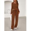 imagePRETTYGARDEN Womens 2025 Fall Trendy 2 Piece Outfits Lounge Sets Long Sleeve Top Henley Shirts Wide Leg Pants Travel ClothesBrown