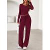 imagePRETTYGARDEN Womens 2025 Fall Trendy 2 Piece Outfits Lounge Sets Long Sleeve Top Henley Shirts Wide Leg Pants Travel ClothesBurgundy