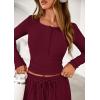 imagePRETTYGARDEN Womens 2025 Fall Trendy 2 Piece Outfits Lounge Sets Long Sleeve Top Henley Shirts Wide Leg Pants Travel ClothesBurgundy