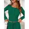 imagePRETTYGARDEN Womens 2025 Fall Trendy 2 Piece Outfits Lounge Sets Long Sleeve Top Henley Shirts Wide Leg Pants Travel ClothesGreen