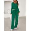 imagePRETTYGARDEN Womens 2025 Fall Trendy 2 Piece Outfits Lounge Sets Long Sleeve Top Henley Shirts Wide Leg Pants Travel ClothesGreen