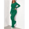 imagePRETTYGARDEN Womens 2025 Fall Trendy 2 Piece Outfits Lounge Sets Long Sleeve Top Henley Shirts Wide Leg Pants Travel ClothesGreen