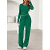 imagePRETTYGARDEN Womens 2025 Fall Trendy 2 Piece Outfits Lounge Sets Long Sleeve Top Henley Shirts Wide Leg Pants Travel ClothesGreen