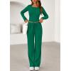 imagePRETTYGARDEN Womens 2025 Fall Trendy 2 Piece Outfits Lounge Sets Long Sleeve Top Henley Shirts Wide Leg Pants Travel ClothesGreen