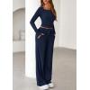 imagePRETTYGARDEN Womens 2025 Fall Trendy 2 Piece Outfits Lounge Sets Long Sleeve Top Henley Shirts Wide Leg Pants Travel ClothesNavy Blue