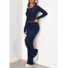 imagePRETTYGARDEN Womens 2025 Fall Trendy 2 Piece Outfits Lounge Sets Long Sleeve Top Henley Shirts Wide Leg Pants Travel ClothesNavy Blue