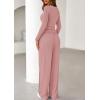 imagePRETTYGARDEN Womens 2025 Fall Trendy 2 Piece Outfits Lounge Sets Long Sleeve Top Henley Shirts Wide Leg Pants Travel ClothesPink