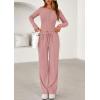 imagePRETTYGARDEN Womens 2025 Fall Trendy 2 Piece Outfits Lounge Sets Long Sleeve Top Henley Shirts Wide Leg Pants Travel ClothesPink