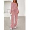 imagePRETTYGARDEN Womens 2025 Fall Trendy 2 Piece Outfits Lounge Sets Long Sleeve Top Henley Shirts Wide Leg Pants Travel ClothesPink