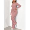 imagePRETTYGARDEN Womens 2025 Fall Trendy 2 Piece Outfits Lounge Sets Long Sleeve Top Henley Shirts Wide Leg Pants Travel ClothesPink