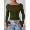 imagePRETTYGARDEN Womens Long Sleeve Shirts 2025 Fall Going Out Tops Casual Boat Neck Bell Sleeve Ribbed Ruched Y2K ClothesArmy Green