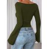 imagePRETTYGARDEN Womens Long Sleeve Shirts 2025 Fall Going Out Tops Casual Boat Neck Bell Sleeve Ribbed Ruched Y2K ClothesArmy Green