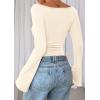 imagePRETTYGARDEN Womens Long Sleeve Shirts 2025 Fall Going Out Tops Casual Boat Neck Bell Sleeve Ribbed Ruched Y2K ClothesBeige
