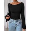 imagePRETTYGARDEN Womens Long Sleeve Shirts 2025 Fall Going Out Tops Casual Boat Neck Bell Sleeve Ribbed Ruched Y2K ClothesBlack