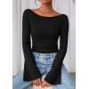 imagePRETTYGARDEN Womens Long Sleeve Shirts 2025 Fall Going Out Tops Casual Boat Neck Bell Sleeve Ribbed Ruched Y2K ClothesBlack