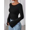 imagePRETTYGARDEN Womens Long Sleeve Shirts 2025 Fall Going Out Tops Casual Boat Neck Bell Sleeve Ribbed Ruched Y2K ClothesBlack