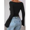 imagePRETTYGARDEN Womens Long Sleeve Shirts 2025 Fall Going Out Tops Casual Boat Neck Bell Sleeve Ribbed Ruched Y2K ClothesBlack