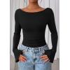 imagePRETTYGARDEN Womens Long Sleeve Shirts 2025 Fall Going Out Tops Casual Boat Neck Bell Sleeve Ribbed Ruched Y2K ClothesBlack