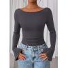 imagePRETTYGARDEN Womens Long Sleeve Shirts 2025 Fall Going Out Tops Casual Boat Neck Bell Sleeve Ribbed Ruched Y2K ClothesDark Grey
