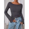 imagePRETTYGARDEN Womens Long Sleeve Shirts 2025 Fall Going Out Tops Casual Boat Neck Bell Sleeve Ribbed Ruched Y2K ClothesDark Grey
