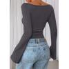 imagePRETTYGARDEN Womens Long Sleeve Shirts 2025 Fall Going Out Tops Casual Boat Neck Bell Sleeve Ribbed Ruched Y2K ClothesDark Grey