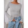 imagePRETTYGARDEN Womens Long Sleeve Shirts 2025 Fall Going Out Tops Casual Boat Neck Bell Sleeve Ribbed Ruched Y2K ClothesGrey