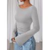 imagePRETTYGARDEN Womens Long Sleeve Shirts 2025 Fall Going Out Tops Casual Boat Neck Bell Sleeve Ribbed Ruched Y2K ClothesGrey