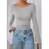 imagePRETTYGARDEN Womens Long Sleeve Shirts 2025 Fall Going Out Tops Casual Boat Neck Bell Sleeve Ribbed Ruched Y2K ClothesGrey
