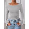 imagePRETTYGARDEN Womens Long Sleeve Shirts 2025 Fall Going Out Tops Casual Boat Neck Bell Sleeve Ribbed Ruched Y2K ClothesGrey