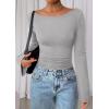 imagePRETTYGARDEN Womens Long Sleeve Shirts 2025 Fall Going Out Tops Casual Boat Neck Bell Sleeve Ribbed Ruched Y2K ClothesGrey