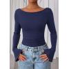 imagePRETTYGARDEN Womens Long Sleeve Shirts 2025 Fall Going Out Tops Casual Boat Neck Bell Sleeve Ribbed Ruched Y2K ClothesNavy Blue