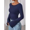 imagePRETTYGARDEN Womens Long Sleeve Shirts 2025 Fall Going Out Tops Casual Boat Neck Bell Sleeve Ribbed Ruched Y2K ClothesNavy Blue