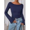 imagePRETTYGARDEN Womens Long Sleeve Shirts 2025 Fall Going Out Tops Casual Boat Neck Bell Sleeve Ribbed Ruched Y2K ClothesNavy Blue