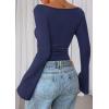 imagePRETTYGARDEN Womens Long Sleeve Shirts 2025 Fall Going Out Tops Casual Boat Neck Bell Sleeve Ribbed Ruched Y2K ClothesNavy Blue