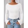 imagePRETTYGARDEN Womens Long Sleeve Shirts 2025 Fall Going Out Tops Casual Boat Neck Bell Sleeve Ribbed Ruched Y2K ClothesWhite