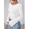 imagePRETTYGARDEN Womens Long Sleeve Shirts 2025 Fall Going Out Tops Casual Boat Neck Bell Sleeve Ribbed Ruched Y2K ClothesWhite