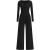 imagePRETTYGARDEN Jumpsuits for Women Dressy Casual 2025 Fall One Piece Outfits Long Sleeve Crew Neck Wide Leg Pants RompersBlack
