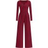 imagePRETTYGARDEN Jumpsuits for Women Dressy Casual 2025 Fall One Piece Outfits Long Sleeve Crew Neck Wide Leg Pants RompersBurgundy