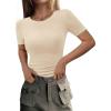 imagePRETTYGARDEN Women 2025 Summer Crew Neck Short Sleeve Tops Ribbed Knit Slim Fit Fashion Basic Tee Shirts Casual Going Out TopBeige