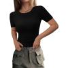imagePRETTYGARDEN Women 2025 Summer Crew Neck Short Sleeve Tops Ribbed Knit Slim Fit Fashion Basic Tee Shirts Casual Going Out TopBlack