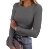 imagePRETTYGARDEN Women 2025 Summer Fall Long Sleeve Shirts Ribbed Crewneck Fitted Basic Tee Going Out Tops Casual Workout OutfitsCharcoal