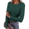 imagePRETTYGARDEN Women 2025 Summer Fall Long Sleeve Shirts Ribbed Crewneck Fitted Basic Tee Going Out Tops Casual Workout OutfitsDark Green