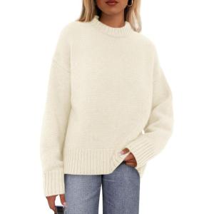 imagePRETTYGARDEN Womens Sweaters Fall 2025 Trendy Casual Crewneck Long Sleeve Cozy Knit Pullover Sweater Tops Winter ClothingBeige White