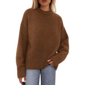 imagePRETTYGARDEN Womens Sweaters Fall 2025 Trendy Casual Crewneck Long Sleeve Cozy Knit Pullover Sweater Tops Winter ClothingCaramel