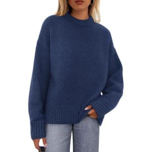 imagePRETTYGARDEN Womens Sweaters Fall 2025 Trendy Casual Crewneck Long Sleeve Cozy Knit Pullover Sweater Tops Winter ClothingDark Blue