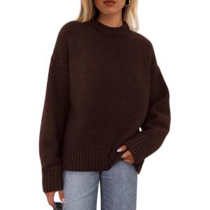 imagePRETTYGARDEN Womens Sweaters Fall 2025 Trendy Casual Crewneck Long Sleeve Cozy Knit Pullover Sweater Tops Winter ClothingDark Brown