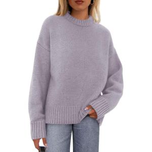 imagePRETTYGARDEN Womens Sweaters Fall 2025 Trendy Casual Crewneck Long Sleeve Cozy Knit Pullover Sweater Tops Winter ClothingGrey Purple